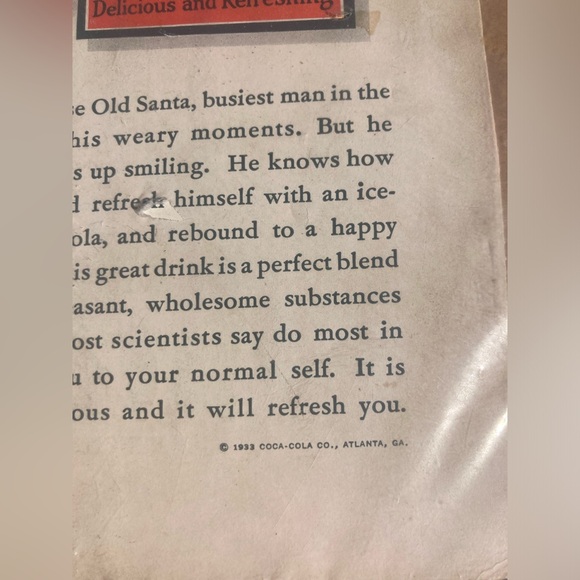 Vintage 1933 Coca-Cola Santa magazine ad page 10” x 6 7/8”VINTAGE HOLIDAY Decor - Picture 3 of 7
